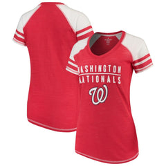 Washington Nationals Soft as a Grape Women's Color Block V-Neck T-Shirt Red