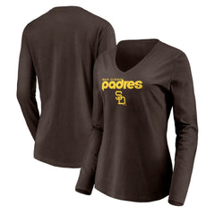 San Diego Padres Women's Cooperstown Collection Wahconah Long Sleeve V-Neck T-Shirt Brown