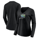 Tampa Bay Rays Women's Cooperstown Collection Wahconah Long Sleeve V-Neck T-Shirt Black