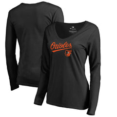 Baltimore Orioles Women's Team Lockup Slim Fit Long Sleeve V-Neck T-Shirt Black