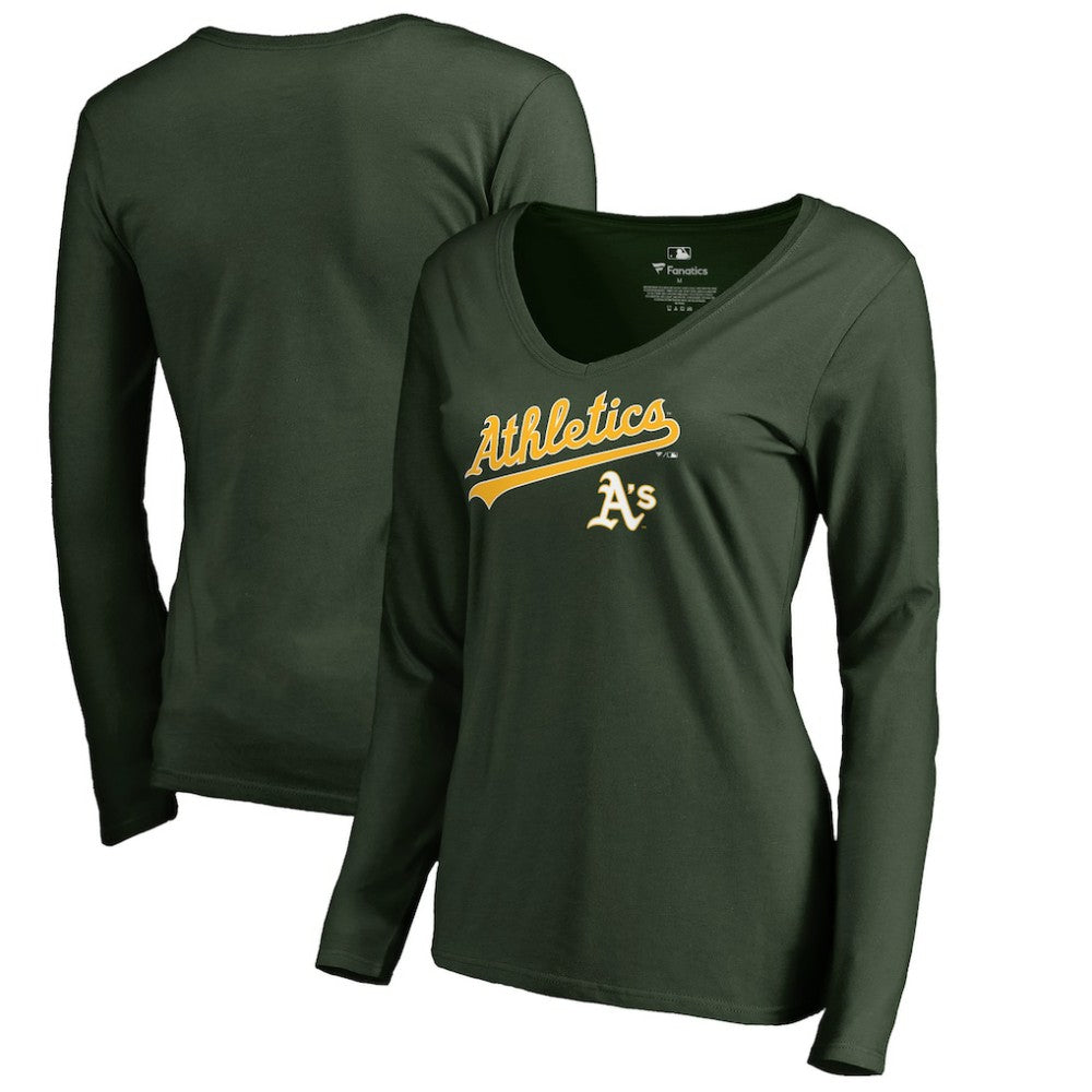 Athletics Women's Team Lockup Slim Fit Long Sleeve V-Neck T-Shirt Green