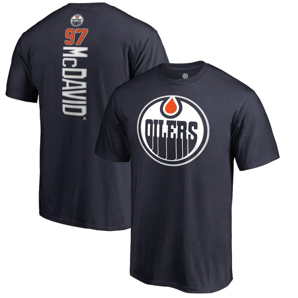 Connor McDavid Edmonton Oilers Backer Name & Number T-Shirt - Navy T-shirts