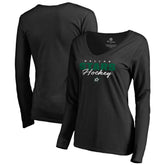Dallas Stars Women's Iconic Collection Script Assist Long Sleeve V-Neck T-Shirt - Black T-shirts