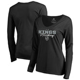 Los Angeles Kings Women's Iconic Collection Script Assist Long Sleeve V-Neck T-Shirt - Black T-shirts