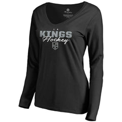 Los Angeles Kings Women's Iconic Collection Script Assist Long Sleeve V-Neck T-Shirt - Black T-shirts