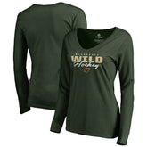 Minnesota Wild Women's Iconic Collection Script Assist Long Sleeve V-Neck T-Shirt - Green T-shirts
