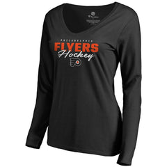Philadelphia Flyers Women's Iconic Collection Script Assist Long Sleeve V-Neck T-Shirt - Black T-shirts