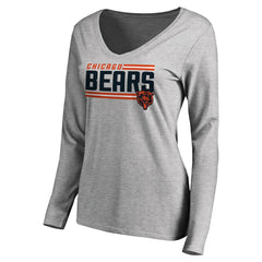 Chicago Bears Women's Iconic Collection On Side Stripe Long Sleeve V-Neck T-Shirt - Ash discount