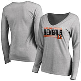 Cincinnati Bengals Women's Iconic Collection On Side Stripe Long Sleeve V-Neck T-Shirt - Ash online