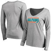 Miami Dolphins Women's Iconic Collection On Side Stripe Long Sleeve V-Neck T-Shirt - Ash cheap