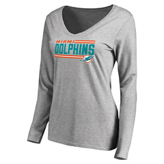 Miami Dolphins Women's Iconic Collection On Side Stripe Long Sleeve V-Neck T-Shirt - Ash cheap