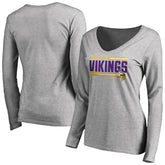 Minnesota Vikings Women's Iconic Collection On Side Stripe Long Sleeve V-Neck T-Shirt - Ash cheap