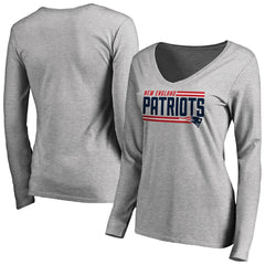 New England Patriots Women's Iconic Collection On Side Stripe Long Sleeve V-Neck T-Shirt - Ash cheap
