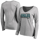 Philadelphia Eagles Women's Iconic Collection On Side Stripe Long Sleeve V-Neck T-Shirt - Ash discount