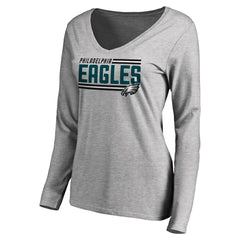 Philadelphia Eagles Women's Iconic Collection On Side Stripe Long Sleeve V-Neck T-Shirt - Ash discount