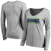 Seattle Seahawks Women's Iconic Collection On Side Stripe Long Sleeve V-Neck T-Shirt - Ash outlet