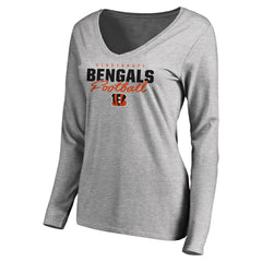 Cincinnati Bengals Women's Iconic Collection Script Assist Long Sleeve V-Neck T-Shirt - Ash for sale