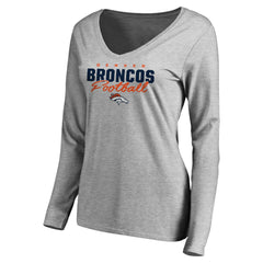 Denver Broncos Women's Iconic Collection Script Assist Long Sleeve V-Neck T-Shirt - Ash on sale