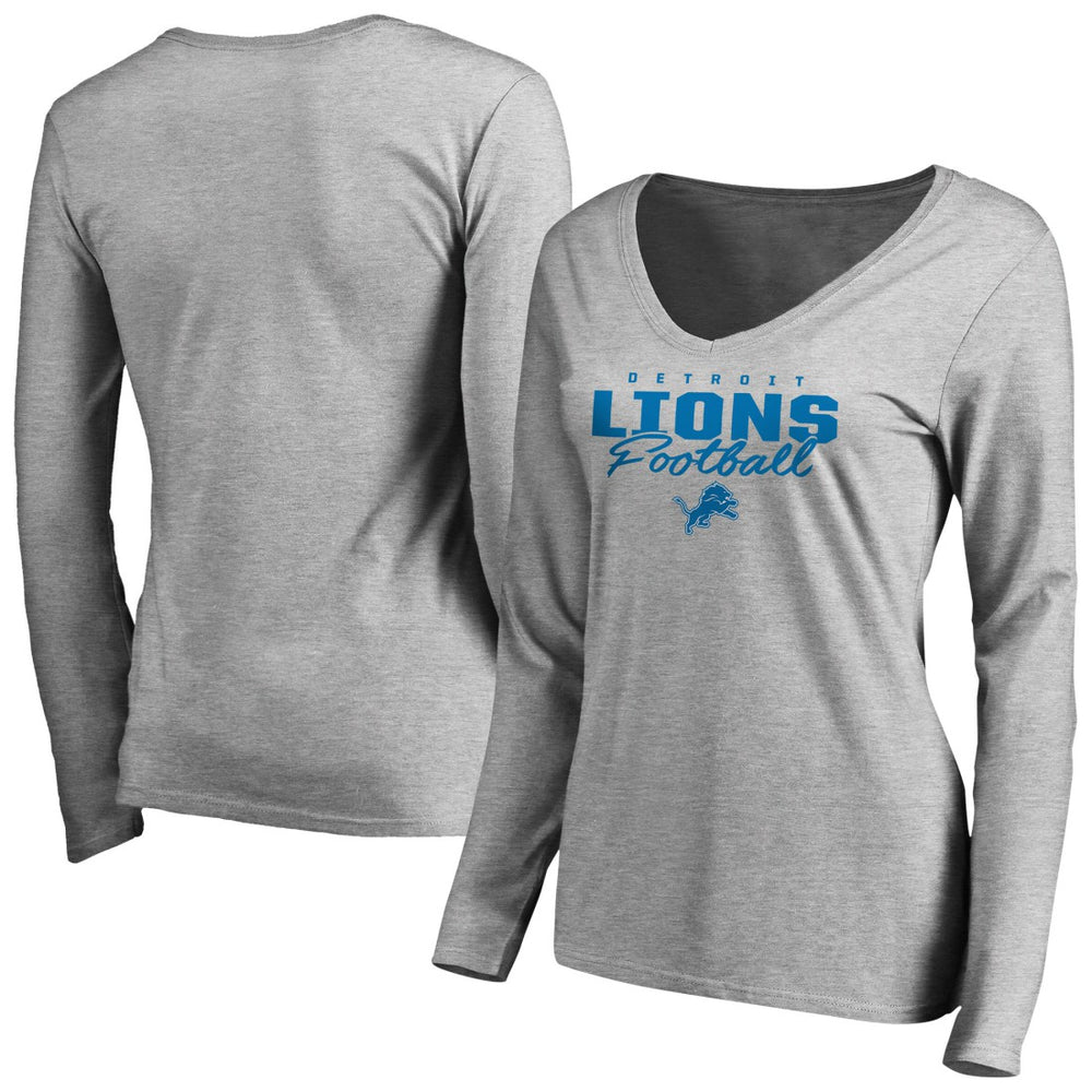 Detroit Lions Women's Iconic Collection Script Assist Long Sleeve V-Neck T-Shirt - Ash discount