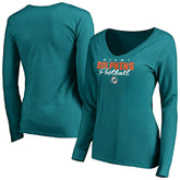 Miami Dolphins Women's Iconic Collection Script Assist Long Sleeve V-Neck T-Shirt - Aqua online