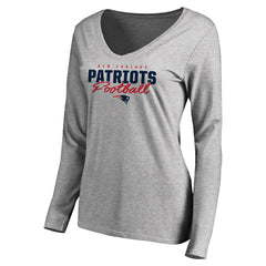 New England Patriots Women's Iconic Collection Script Assist Long Sleeve V-Neck T-Shirt - Ash for sale