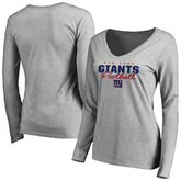 New York Giants Women's Iconic Collection Script Assist Long Sleeve V-Neck T-Shirt - Ash discount