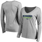 Seattle Seahawks Women's Iconic Collection Script Assist Long Sleeve V-Neck T-Shirt - Ash outlet