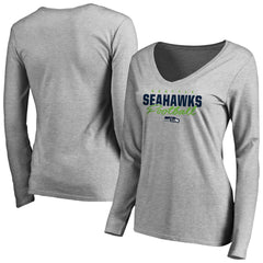 Seattle Seahawks Women's Iconic Collection Script Assist Long Sleeve V-Neck T-Shirt - Ash outlet
