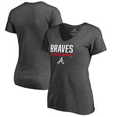 Atlanta Braves Women's Win Stripe V-Neck T-Shirt Ash