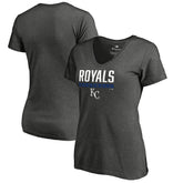Kansas City Royals Women's Win Stripe V-Neck T-Shirt Ash