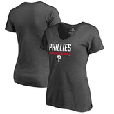 Philadelphia Phillies Women's Win Stripe V-Neck T-Shirt Ash