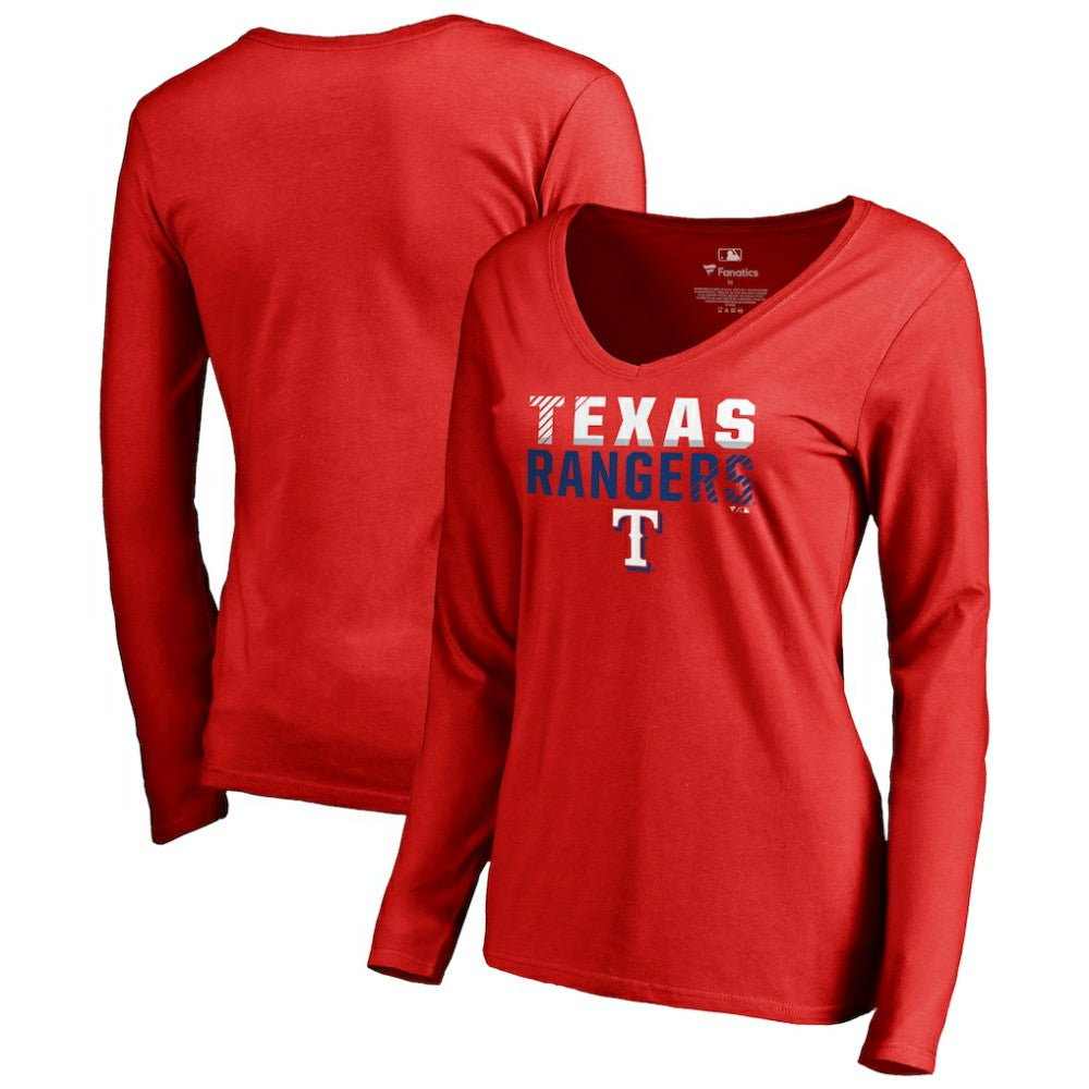Texas Rangers Women's Fade Out V-Neck Long Sleeve T-Shirt Red