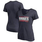 Atlanta Braves Women's Onside Stripe V-Neck T-Shirt Navy