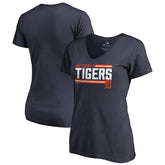 Detroit Tigers Women's Onside Stripe V-Neck T-Shirt Navy