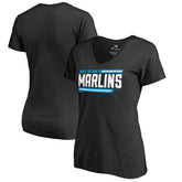 Miami Marlins Women's Onside Stripe V-Neck T-Shirt Black