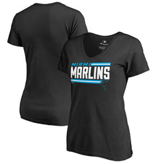 Miami Marlins Women's Onside Stripe V-Neck T-Shirt Black