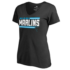 Miami Marlins Women's Onside Stripe V-Neck T-Shirt Black