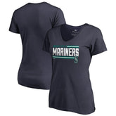 Seattle Mariners Women's Onside Stripe V-Neck T-Shirt Navy