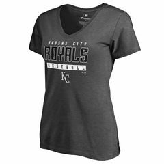 Kansas City Royals Women's Charcoal Stack V-Neck T-Shirt Ash