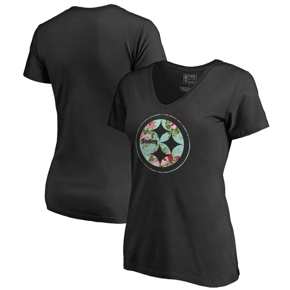 Pittsburgh Steelers Women's Lovely V-Neck T-Shirt - Black cheap