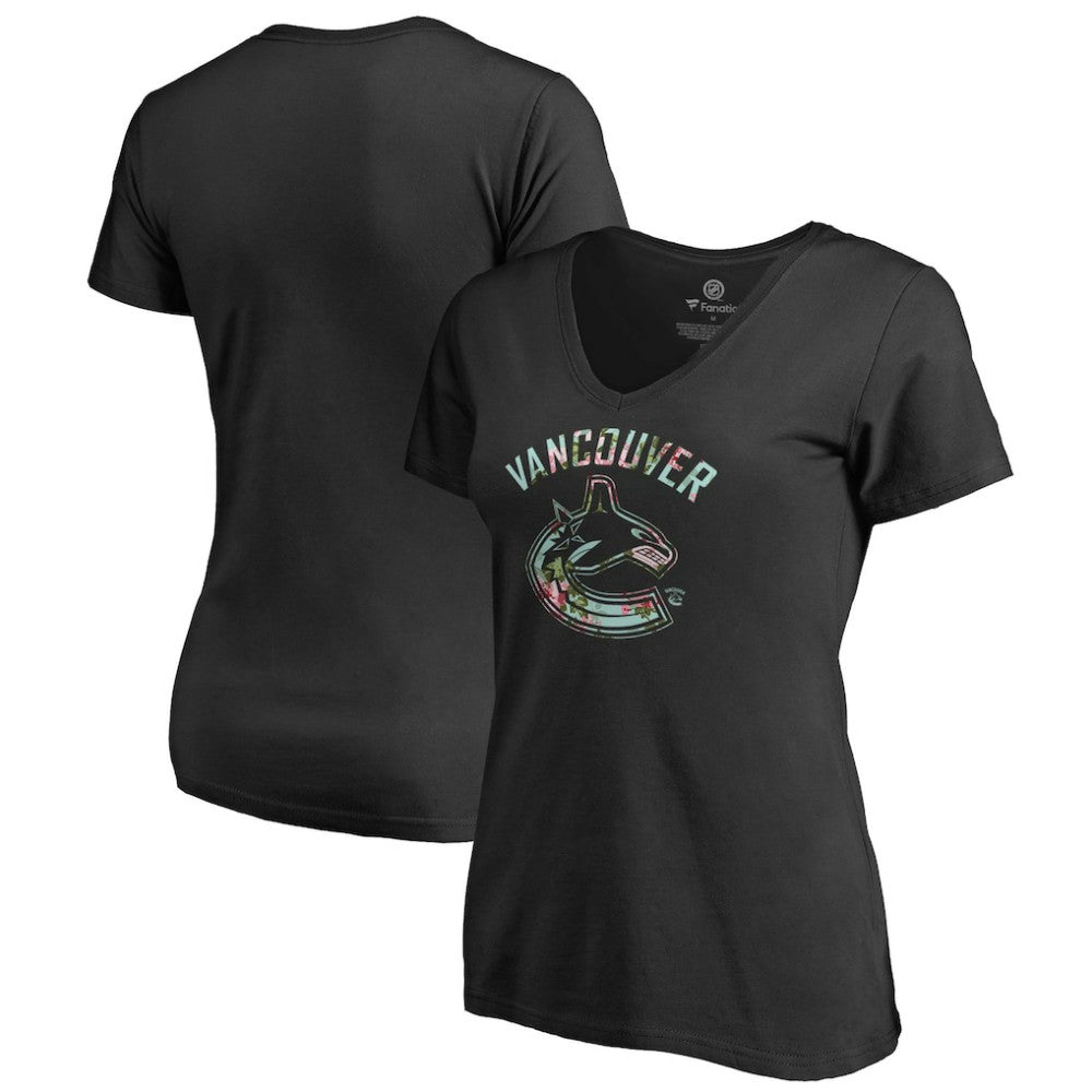 Vancouver Canucks Women's Lovely V-Neck T-Shirt - Black T-shirts