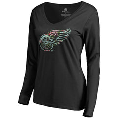 Detroit Red Wings Women's Lovely Long Sleeve V-Neck T-Shirt - Black T-shirts