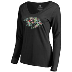 Nashville Predators Women's Lovely Long Sleeve V-Neck T-Shirt - Black T-shirts