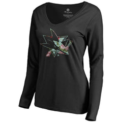 San Jose Sharks Women's Lovely Long Sleeve V-Neck T-Shirt - Black T-shirts