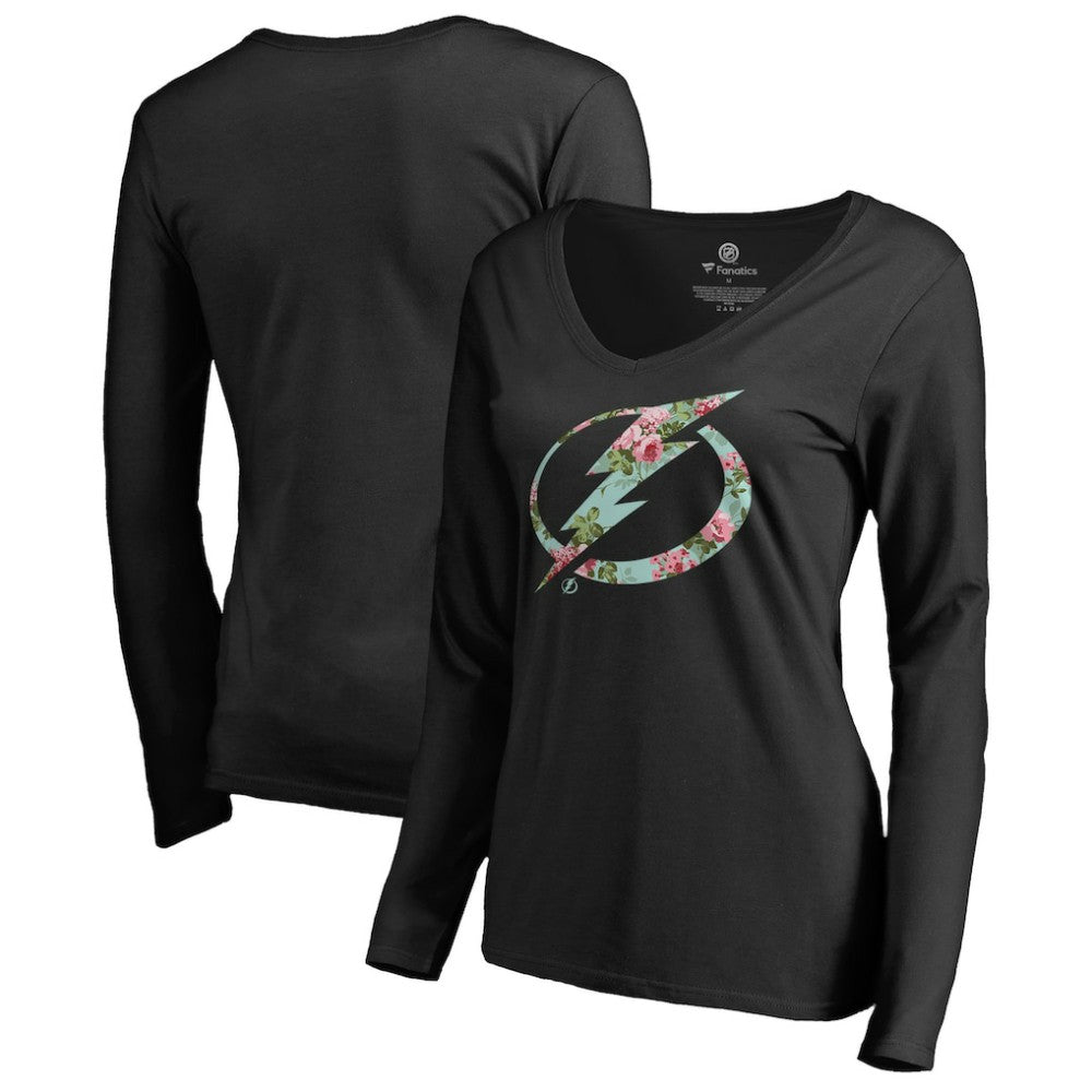 Tampa Bay Lightning Women's Lovely Long Sleeve V-Neck T-Shirt - Black T-shirts