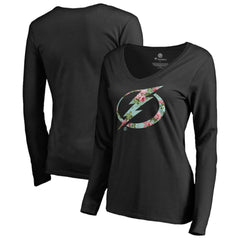 Tampa Bay Lightning Women's Lovely Long Sleeve V-Neck T-Shirt - Black T-shirts