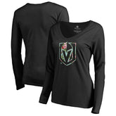 Vegas Golden Knights Women's Lovely Long Sleeve V-Neck T-Shirt - Black T-shirts