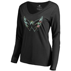 Washington Capitals Women's Lovely Long Sleeve V-Neck T-Shirt - Black T-shirts