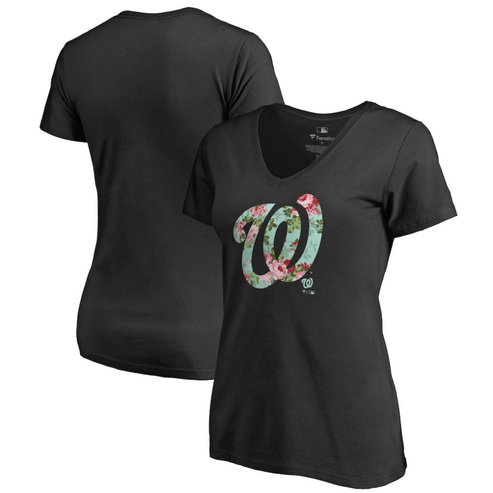 Washington Nationals Women's Lovely V-Neck T-Shirt Black