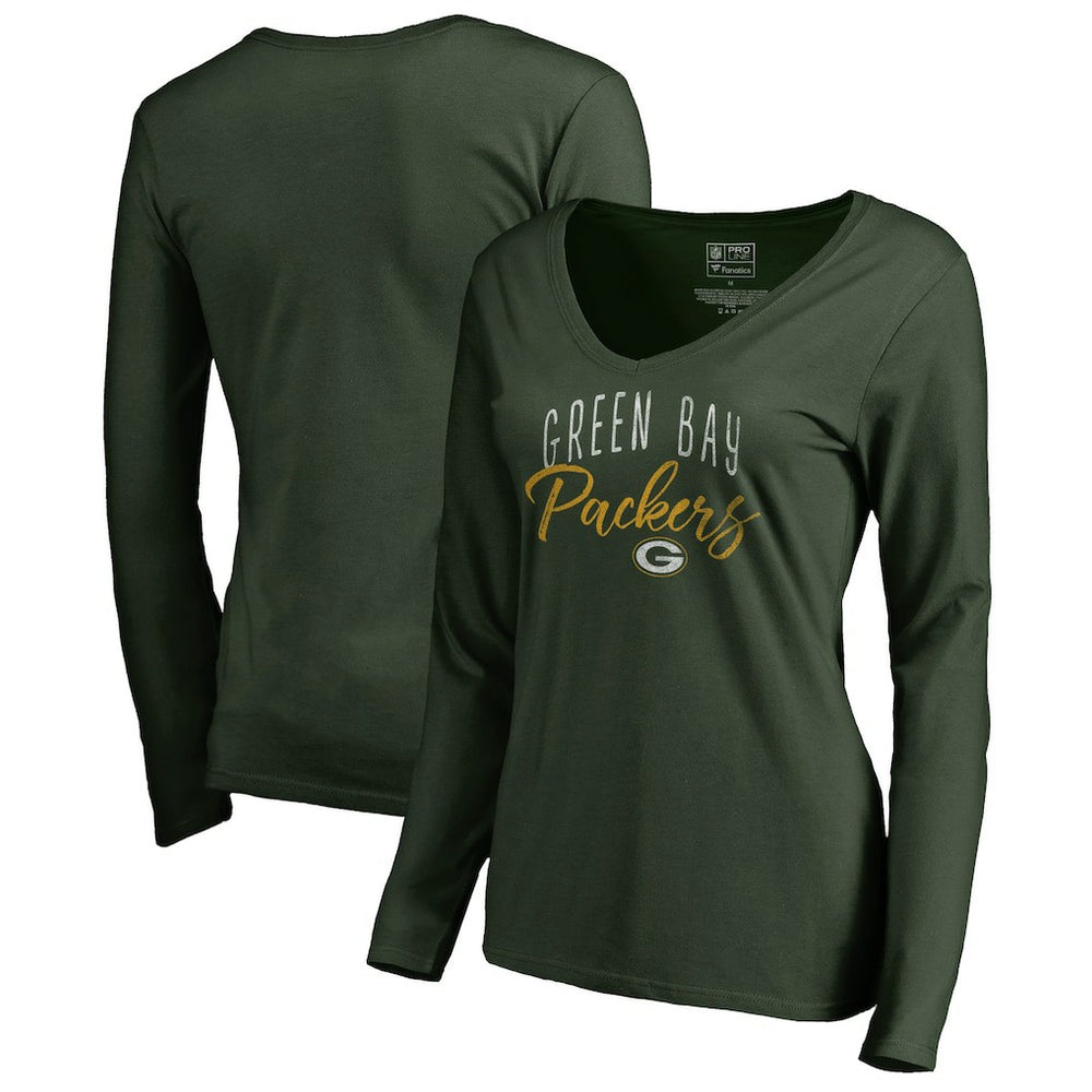 Green Bay Packers Women's Graceful Long Sleeve V-Neck T-Shirt - Green for sale